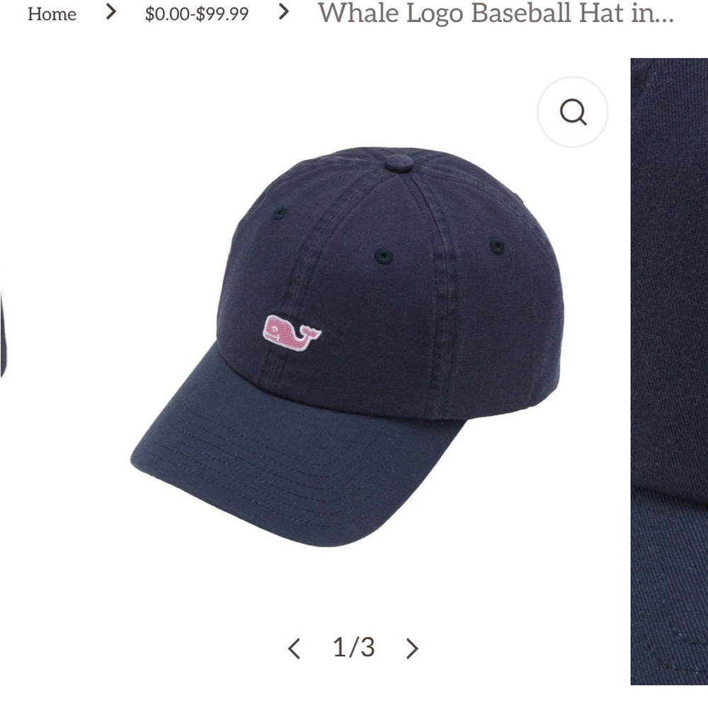 Vineyard Vines Navy Baseball Hat with Pink Whale Logo - Kids